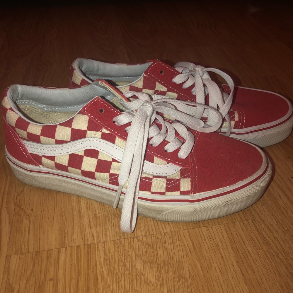 Red old skool checkered vans